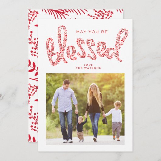 赤い賛美クリスマス宗教カスタム写真 シーズンカード (正面/裏面)