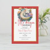 赤い赤ちゃんシャワーの途中にある小さなドラゴン 招待状 (スタンド正面)