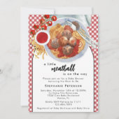 赤い赤ちゃんシャワーの途中に小さなミートボールがある 招待状 (正面)