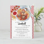 赤い赤ちゃんシャワーの途中に小さなミートボールがある 招待状 (スタンド正面)