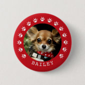 赤い足の跡枠ペット写真 缶バッジ (正面)