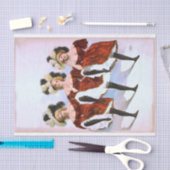 赤い踊りと羽毛の3人のコスチューム 薄葉紙 (クラフト)