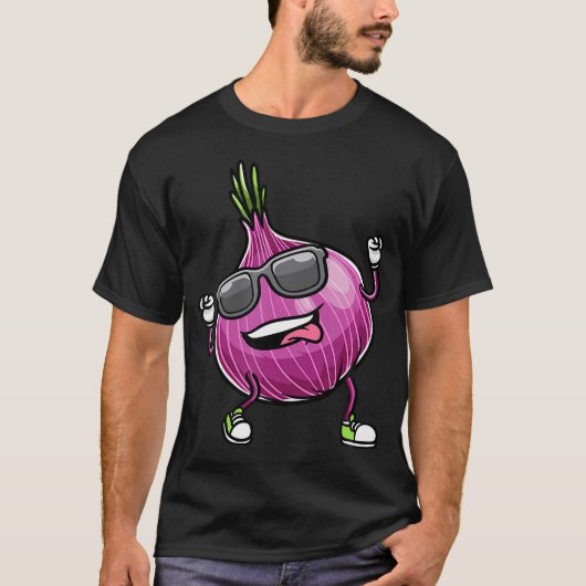 赤い踊る玉ねぎ野菜 Tシャツ (正面)