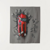 赤い車が壁を突き抜ける タペストリー (正面)