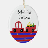 赤い車と荷車 赤ちゃんの初めてのクリスマス セラミックオーナメント (右)