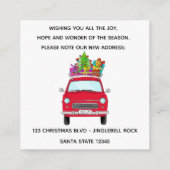 赤い車にクリスマスプレゼントを贈る エンクロージャーカード (裏面)