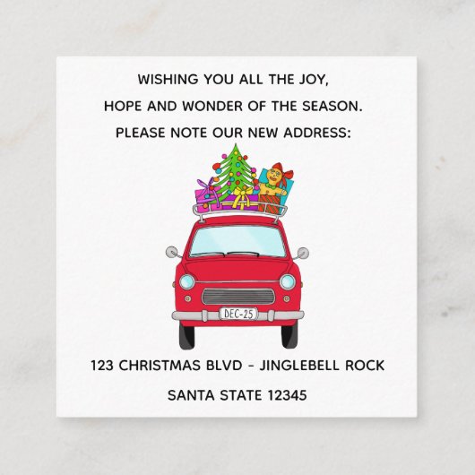 赤い車にクリスマスプレゼントを贈る エンクロージャーカード (裏面)