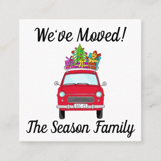 赤い車にクリスマスプレゼントを贈る エンクロージャーカード (正面)