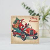赤い車に乗ったメリークリスマスヴィンテージサンタ シーズンカード (スタンド正面)