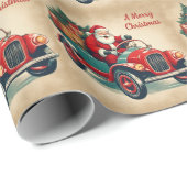 赤い車に乗ったメリークリスマスヴィンテージサンタ ラッピングペーパー (ロールコーナー)