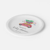 赤い車に松の木ベビーシャワー ペーパープレート (アングル)