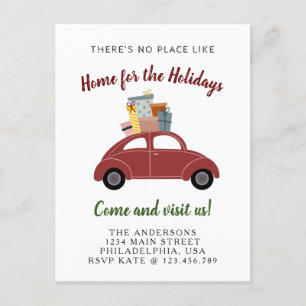 赤い車のギフト付きホリデークリスマスムービング 案内ポストカード