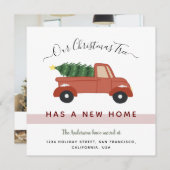 赤い車のクリスマスツリー家族の写真移動 案内状 (正面/裏面)