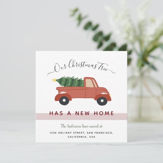 赤い車のクリスマスツリー家族の写真移動 案内状 (スタンド正面)