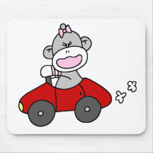 赤い車のソックス猿の女の子 マウスパッド