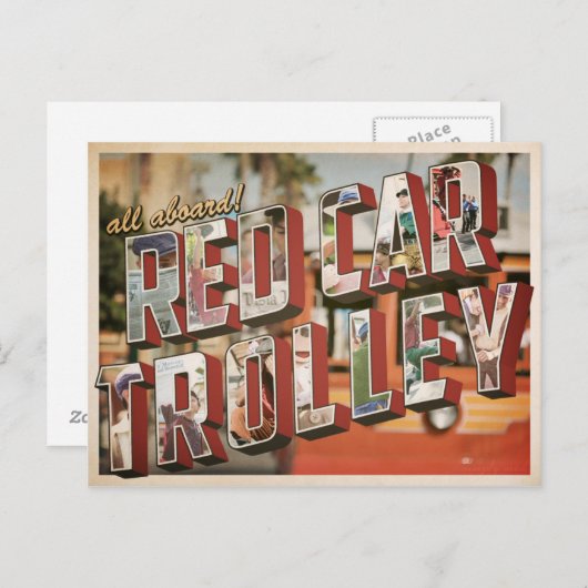 赤い車のトロリー。 ポストカード (正面/裏面)
