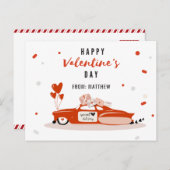 赤い車のバレンタインデイカードキッズハートバルーン シーズンポストカード (正面/裏面)