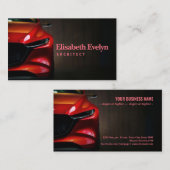 赤い車のヘモダンッドライトが黒の背景に点灯 名刺 (正面/裏面)