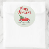 赤い車の休日のメリークリスマスツリー ラウンドシール (バッグ)