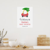 赤い車の木の赤ちゃんシャワー歓迎サイン ポスター (キッチン)