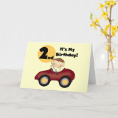 赤い車の男の子2nd誕生日Tシャツとギフト カード (黄色い花)