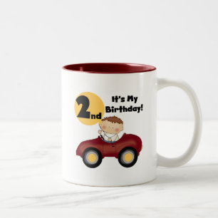 赤い車の男の子2nd誕生日Tシャツとギフト ツートーンマグカップ