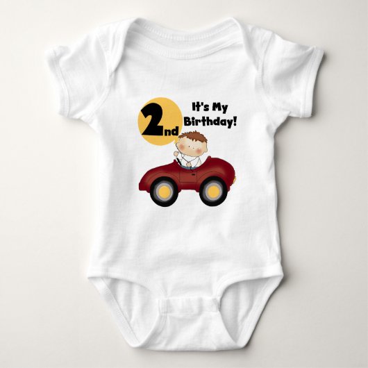 赤い車の男の子2nd誕生日Tシャツとギフト ベビーボディスーツ (正面)