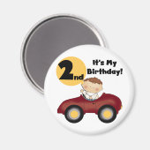 赤い車の男の子2nd誕生日Tシャツとギフト マグネット (正面/裏面)