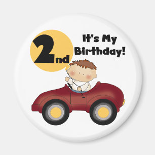 赤い車の男の子2nd誕生日Tシャツとギフト マグネット