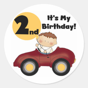 赤い車の男の子2nd誕生日Tシャツとギフト ラウンドシール