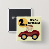 赤い車の男の子2nd誕生日Tシャツとギフト 缶バッジ (正面&裏面)