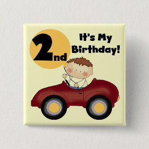赤い車の男の子2nd誕生日Tシャツとギフト 缶バッジ