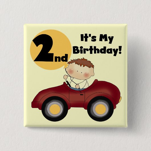 赤い車の男の子2nd誕生日Tシャツとギフト 缶バッジ (正面)