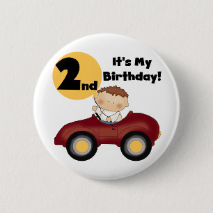 赤い車の男の子2nd誕生日Tシャツとギフト 缶バッジ