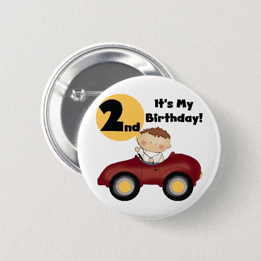赤い車の男の子2nd誕生日Tシャツとギフト 缶バッジ (正面&裏面)