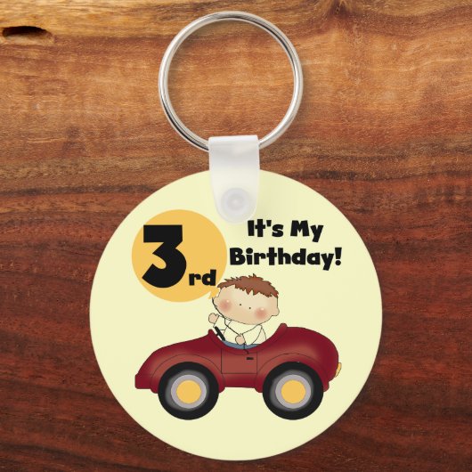 赤い車の男の子3rd誕生日Tシャツとギフト キーホルダー (正面)