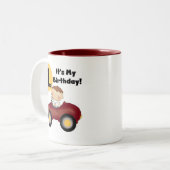 赤い車の男の子3rd誕生日Tシャツとギフト ツートーンマグカップ (正面左)