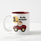 赤い車の男の子3rd誕生日Tシャツとギフト ツートーンマグカップ (左)