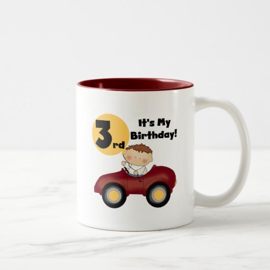 赤い車の男の子3rd誕生日Tシャツとギフト ツートーンマグカップ (右)
