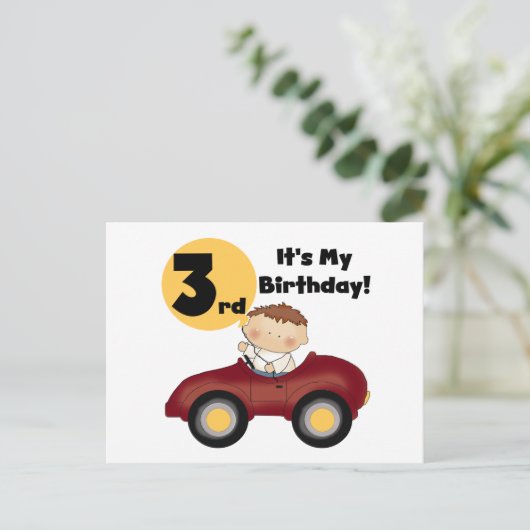 赤い車の男の子3rd誕生日Tシャツとギフト ポストカード (スタンド正面)