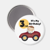 赤い車の男の子3rd誕生日Tシャツとギフト マグネット (正面/裏面)