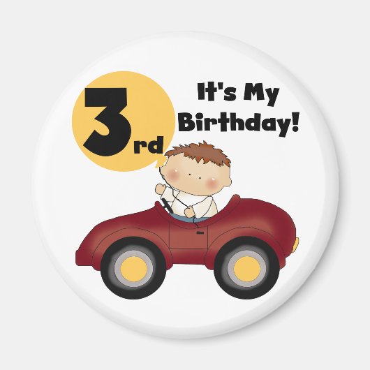 赤い車の男の子3rd誕生日Tシャツとギフト マグネット (正面)
