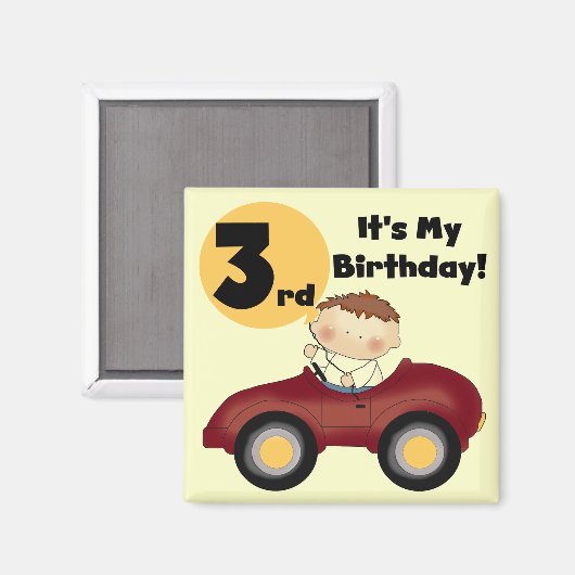 赤い車の男の子3rd誕生日Tシャツとギフト マグネット (正面/裏面)