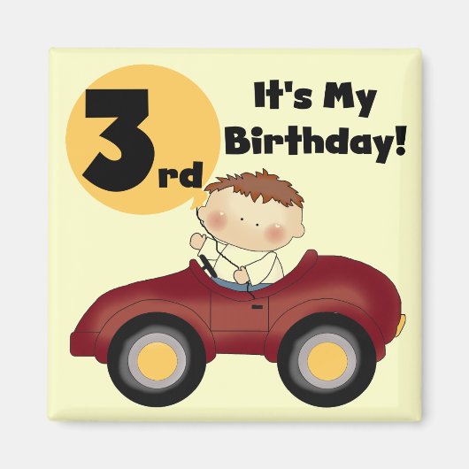 赤い車の男の子3rd誕生日Tシャツとギフト マグネット (正面)