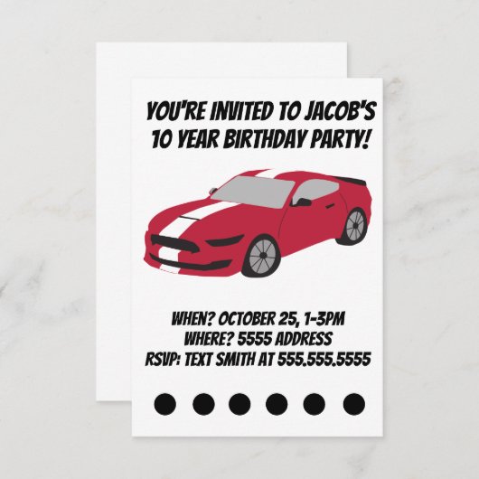 赤い車の男の子/男の誕生日カード 招待状 (正面/裏面)