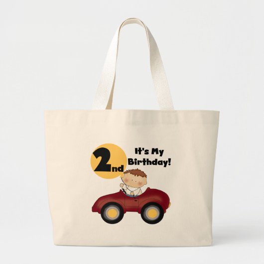 赤い車の第2誕生日のTシャツおよびギフトの男の子 ラージトートバッグ (正面)