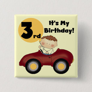 赤い車の第3誕生日のTシャツおよびギフトの男の子 缶バッジ