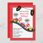 赤い車の誕生日のパーティの招待状 招待状 (正面/裏面)