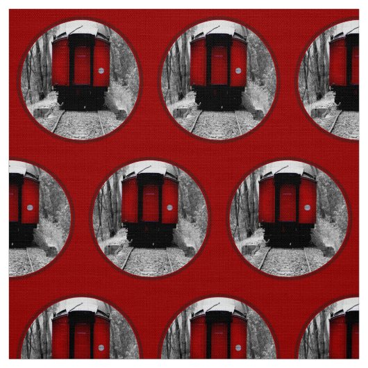 赤い車掌車のビクトリアンな蒸気の列車 ファブリック (見本)