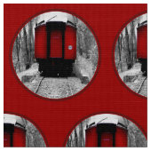 赤い車掌車のビクトリアンな蒸気の列車 ファブリック (クローズアップ)